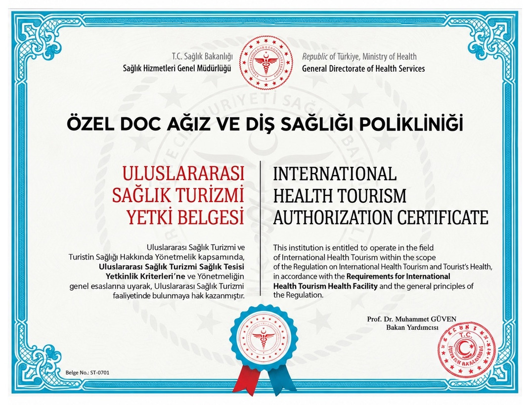 Certificat d’autorisation de tourisme de santé international de DOC Dental Clinics
